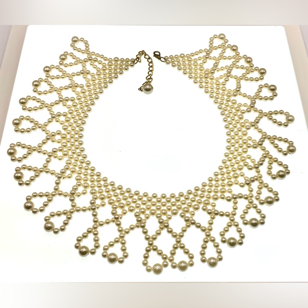 Beautiful Beaded Peter Pan Collar Necklace Choker Cream Faux Pearls - Picture 5 of 5